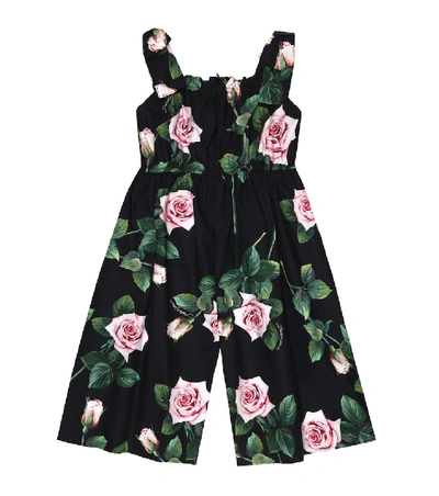 Shop Dolce & Gabbana Floral Cotton-poplin Jumpsuit In Black