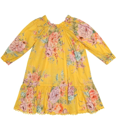 Shop Zimmermann Zinnia Floral Cotton Dress In Yellow