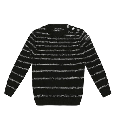 Shop Balmain Striped Wool Sweater In Black