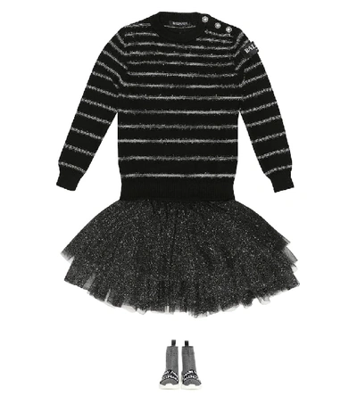 Shop Balmain Striped Wool Sweater In Black