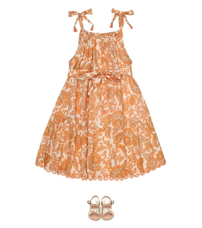 Shop Zimmermann Peggy Printed Cotton Dress In Orange