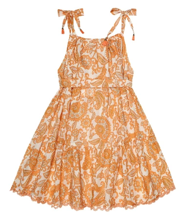 Shop Zimmermann Peggy Printed Cotton Dress In Orange
