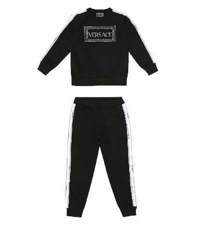 Shop Versace Logo Cotton-jersey Tracksuit In Black