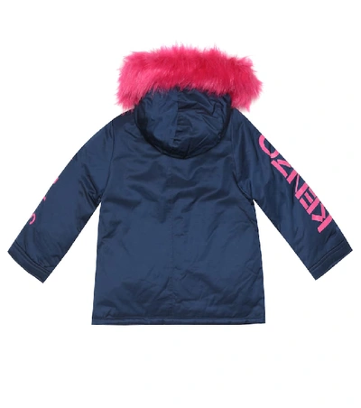 Shop Kenzo Faux Fur-trimmed Jacket In Blue