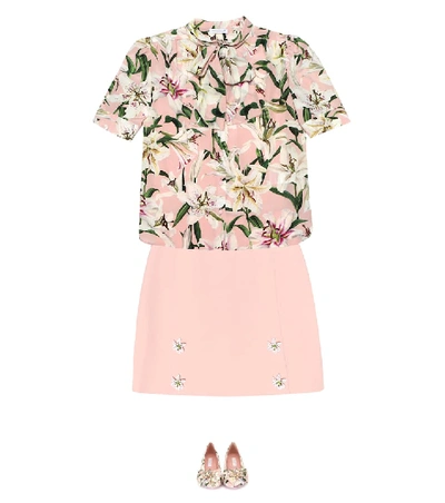 Shop Dolce & Gabbana Embellished Crêpe Skirt In Pink
