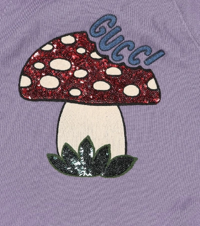 Shop Gucci Sequined Cotton Hoodie In Purple