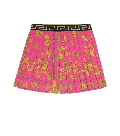 Shop Versace Printed Stretch-cotton Skirt In Pink