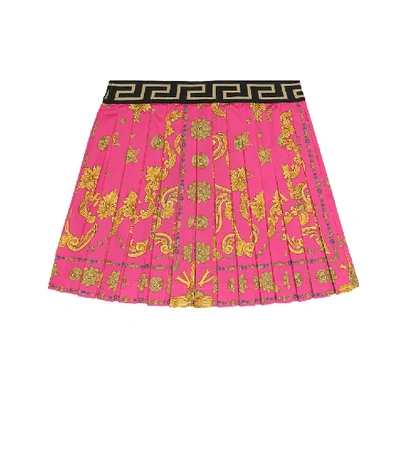 Shop Versace Printed Stretch-cotton Skirt In Pink