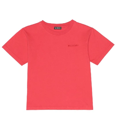 Shop Balenciaga Embroidered Cotton T-shirt In Red