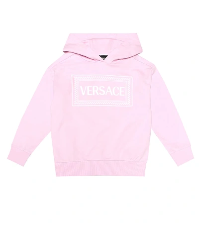 Shop Versace Logo Cotton-jersey Hoodie In Pink