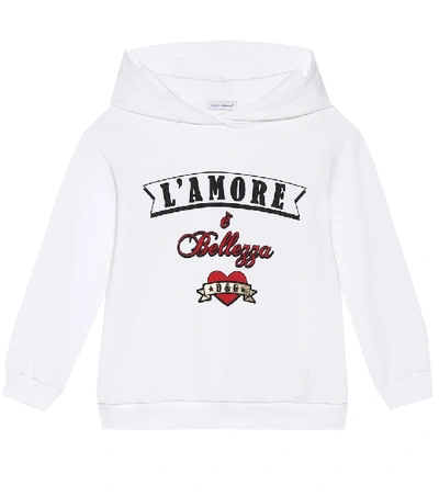 Shop Dolce & Gabbana L'amore Cotton Jersey Hoodie In White