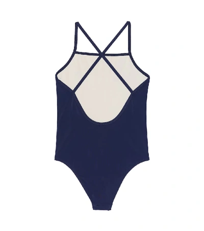 Shop Gucci Logo One-piece Swimsuit In Blue