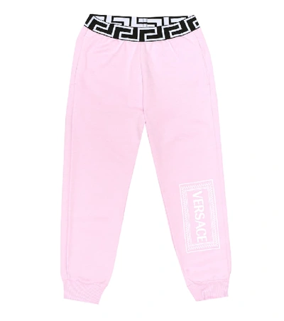 Shop Versace Printed Cotton Trackpants In Pink
