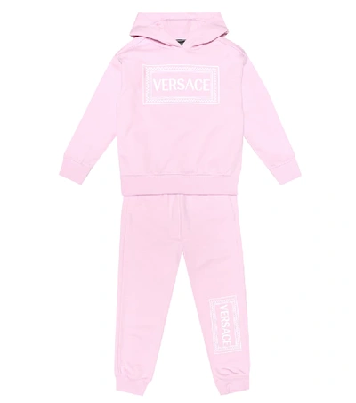 Shop Versace Printed Cotton Trackpants In Pink