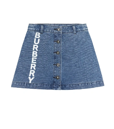 Shop Burberry Logo Denim Skirt In Blue