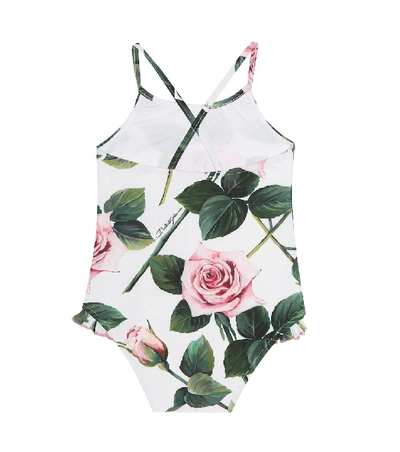 Shop Dolce & Gabbana Baby Floral One-piece Swimsuit In White