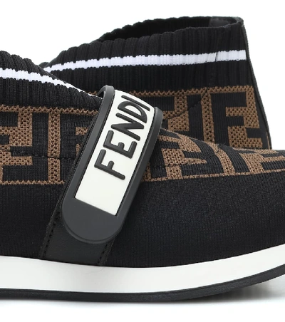 Shop Fendi Ff Jacquard Sneakers In Black