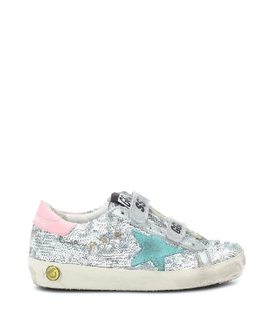 Shop Golden Goose Old School Sequined Sneakers In Silver