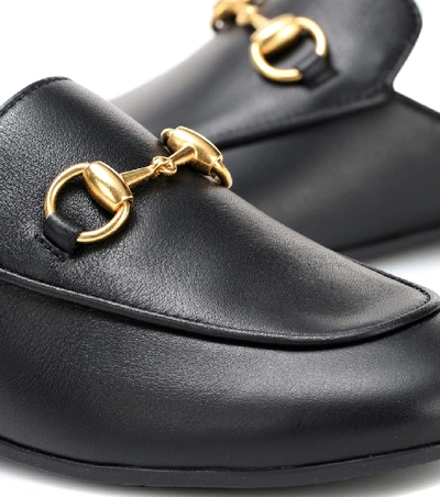 Shop Gucci Princetown Leather Slippers In Black