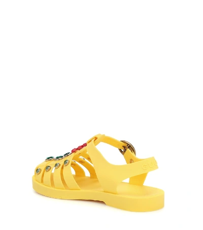 Shop Gucci Embellished Rubber Sandals In Yellow