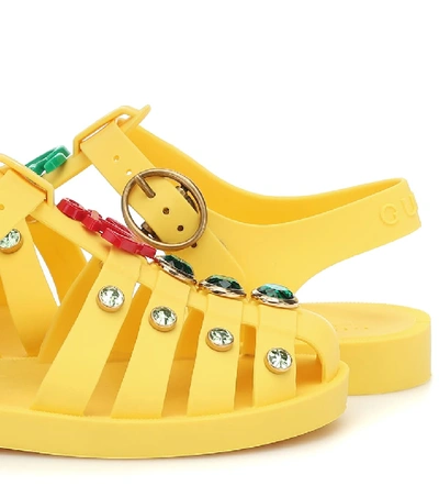 Shop Gucci Embellished Rubber Sandals In Yellow