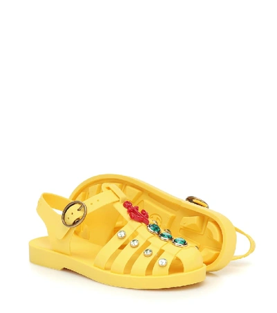 Shop Gucci Embellished Rubber Sandals In Yellow