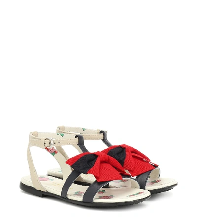 Shop Gucci Web Bow Leather Sandals In Blue