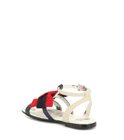 Shop Gucci Web Bow Leather Sandals In Blue