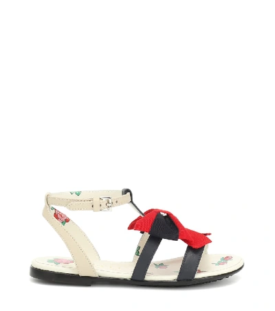 Shop Gucci Web Bow Leather Sandals In Blue