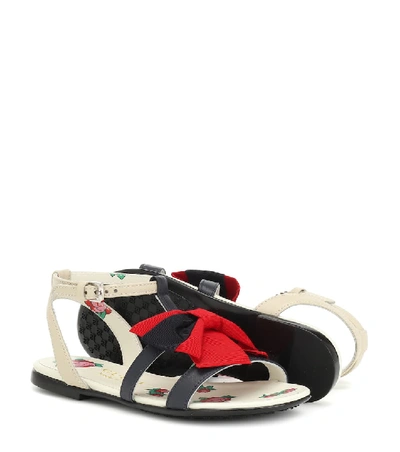 Shop Gucci Web Bow Leather Sandals In Blue