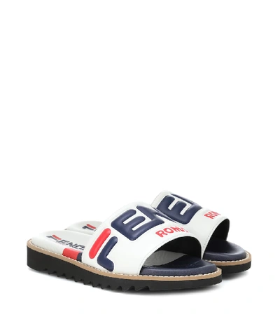 Shop Fendi Mania Leather Slides In White