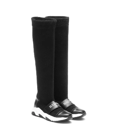 Shop Balmain Leather-trimmed Boots In Black