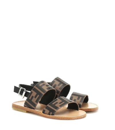 Shop Fendi Logo Leather Sandals In Brown