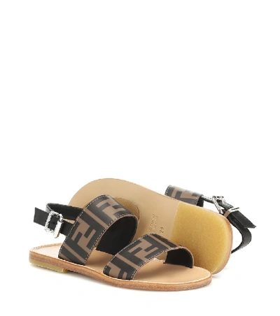 Shop Fendi Logo Leather Sandals In Brown