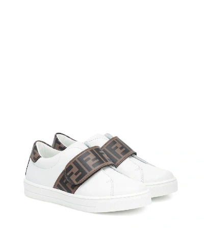 Shop Fendi Logo Leather Sneakers In White