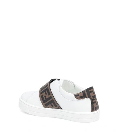Shop Fendi Logo Leather Sneakers In White