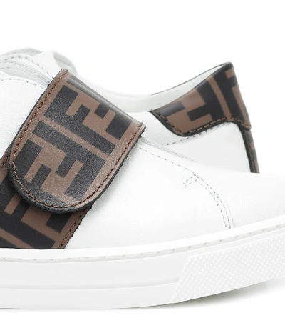 Shop Fendi Logo Leather Sneakers In White