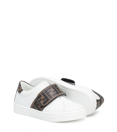 Shop Fendi Logo Leather Sneakers In White