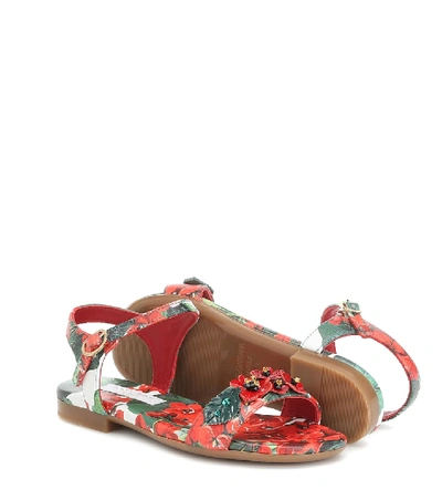 Shop Dolce & Gabbana Floral Leather Sandals In Multicoloured