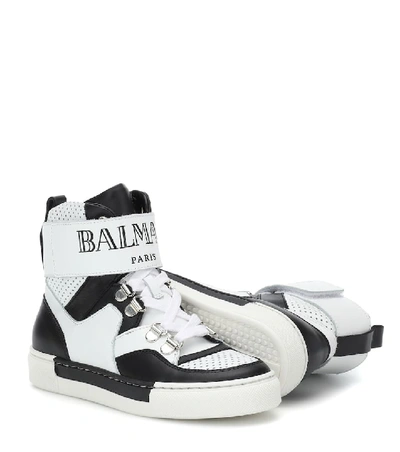 Shop Balmain Leather Sneakers In Black