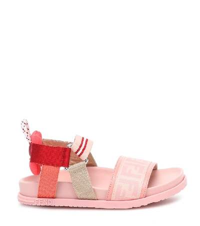 Shop Fendi Logo Leather-trimmed Sandals In Multicoloured