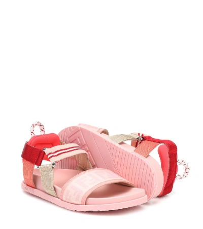 Shop Fendi Logo Leather-trimmed Sandals In Multicoloured