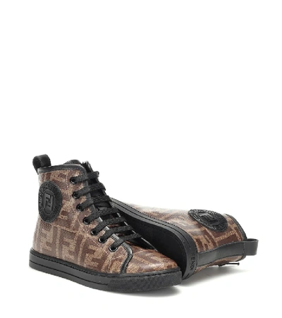 Shop Fendi Double F High-top Sneakers In Brown