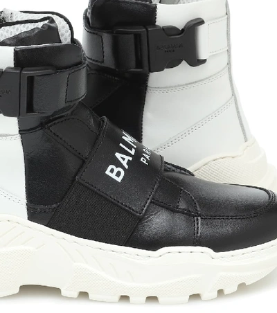 Shop Balmain Leather High-top Sneakers In Black