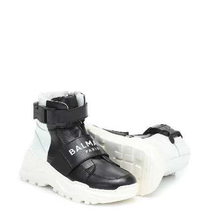 Shop Balmain Leather High-top Sneakers In Black