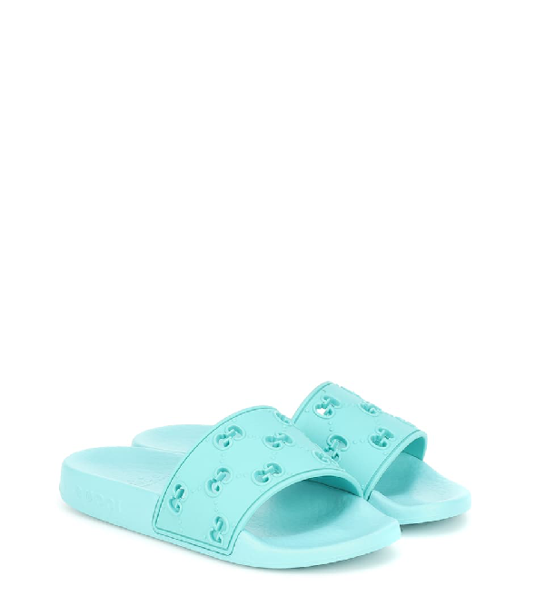 gucci rubber slides blue