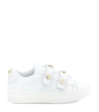 Shop Versace Medusa Stud Leather Sneakers In White