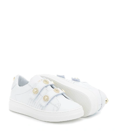 Shop Versace Medusa Stud Leather Sneakers In White