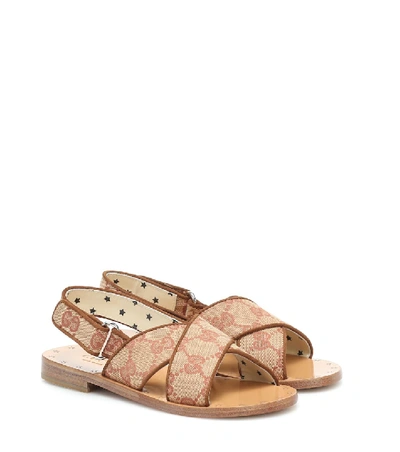 Shop Gucci Gg Canvas And Leather Sandals In Beige