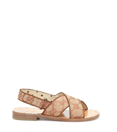 Shop Gucci Gg Canvas And Leather Sandals In Beige